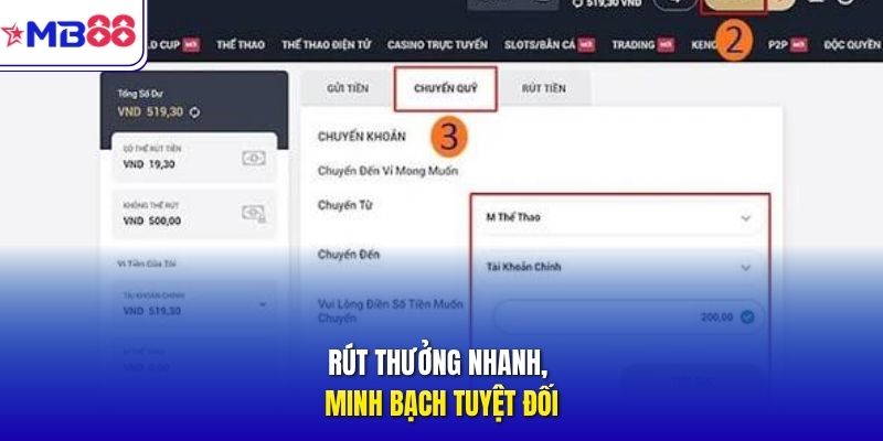 Rút thưởng nhanh, minh bạch tuyệt đối